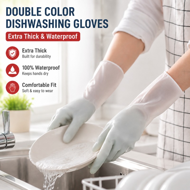 Dish Glove Rubber - PVC Çift Renkli Bulaşık Yıkama Eldivenleri