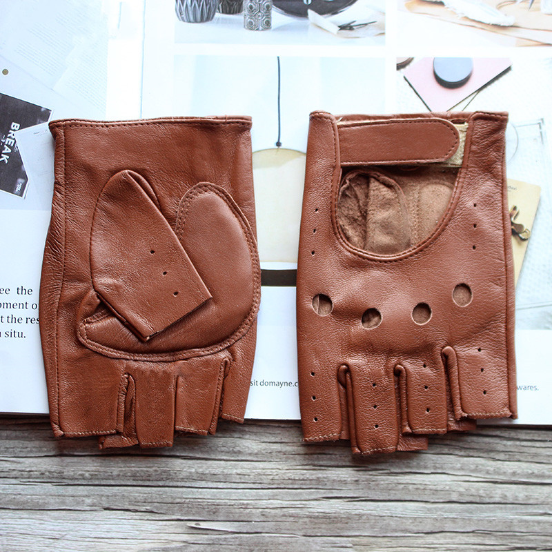 Leather Driving Glove - Yeni kadın Koyun Derisi Yarım Parmak